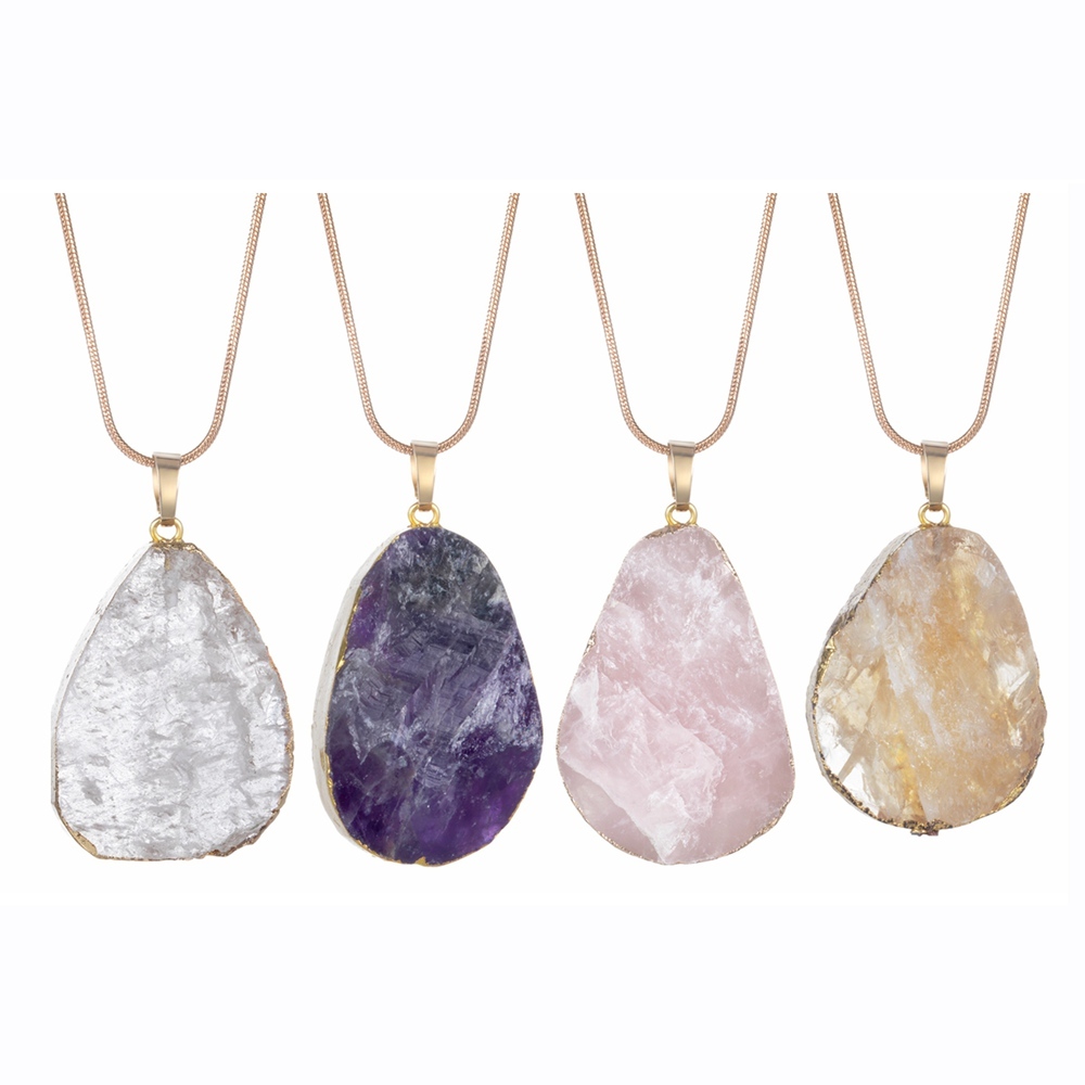 Natural Crystal Pendant Necklace Raw Stone Gemstone Gold Plated Healing Irregular Handmade Jewelry for Women