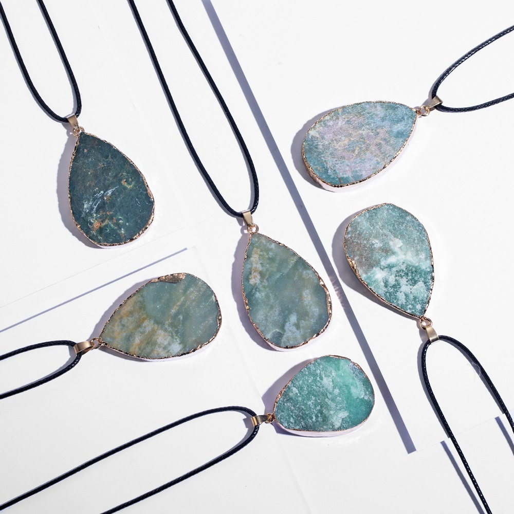 Natural Crystal Pendant Necklace Raw Stone Gemstone Gold Plated Healing Irregular Handmade Jewelry for Women