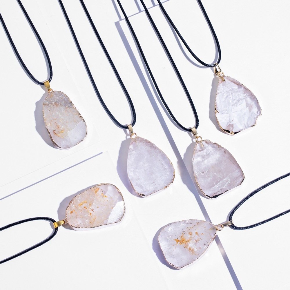Natural Crystal Pendant Necklace Raw Stone Gemstone Gold Plated Healing Irregular Handmade Jewelry for Women