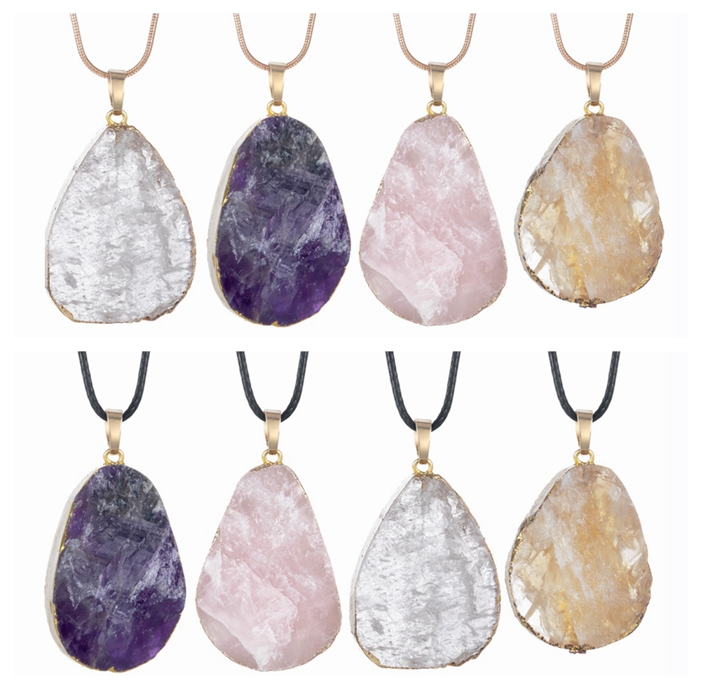 Natural Crystal Pendant Necklace Raw Stone Gemstone Gold Plated Healing Irregular Handmade Jewelry for Women