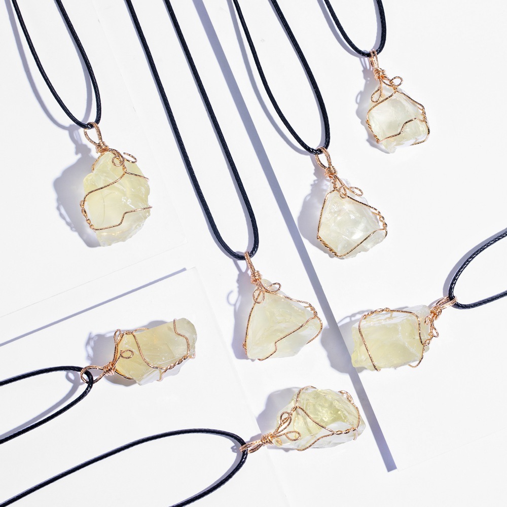 Natural Raw Crystal Pendant Necklace Roungh Tumbled Rock Stone Gemstone Gold Plated Healing Irregular Handmade Jewelry for Women