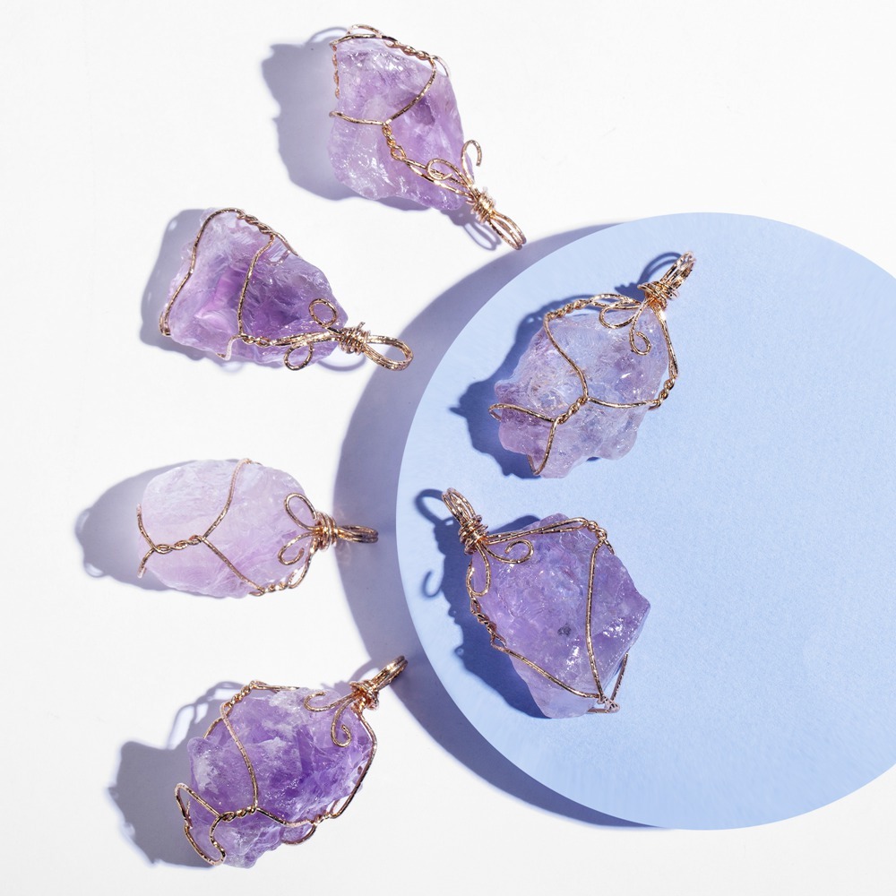 Natural Raw Crystal Pendant Necklace Roungh Tumbled Rock Stone Gemstone Gold Plated Healing Irregular Handmade Jewelry for Women