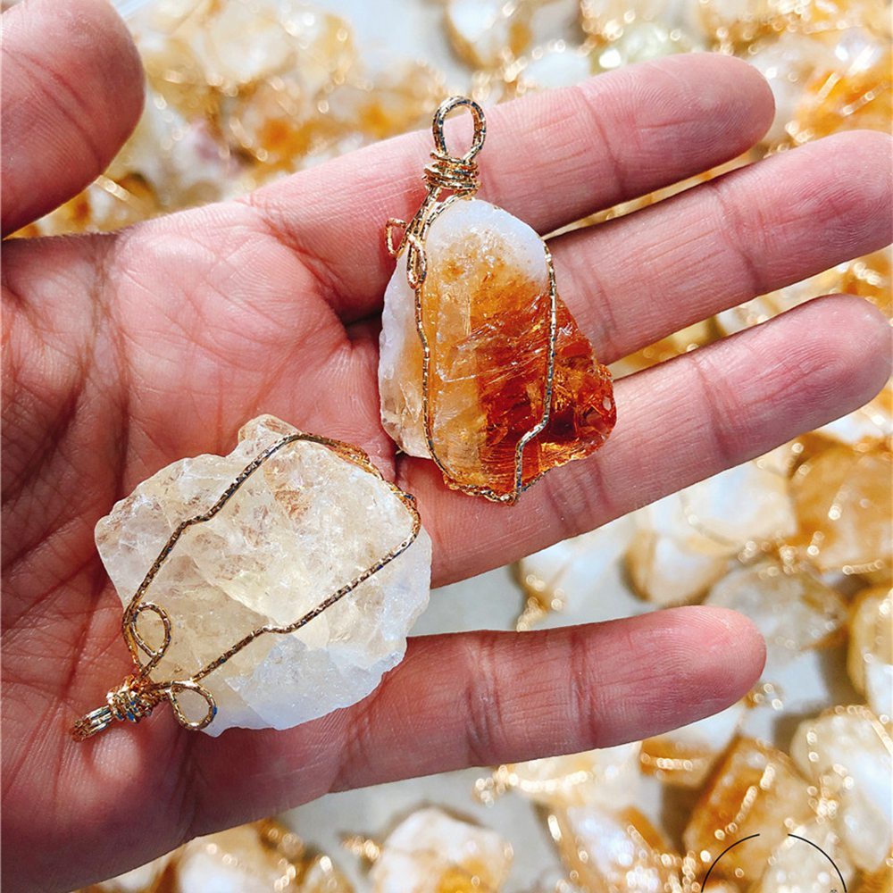 Natural Raw Crystal Pendant Necklace Roungh Tumbled Rock Stone Gemstone Gold Plated Healing Irregular Handmade Jewelry for Women