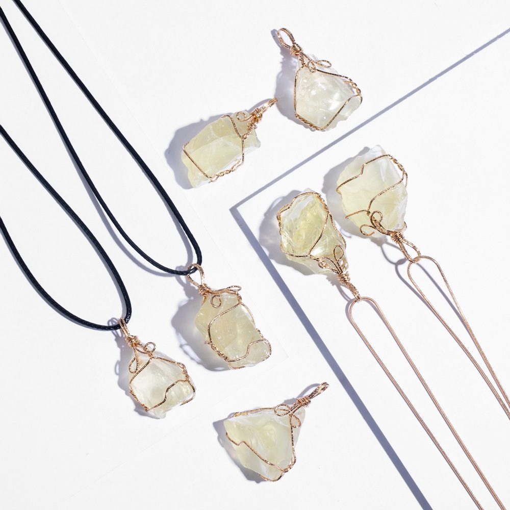 Natural Raw Crystal Pendant Necklace Roungh Tumbled Rock Stone Gemstone Gold Plated Healing Irregular Handmade Jewelry for Women