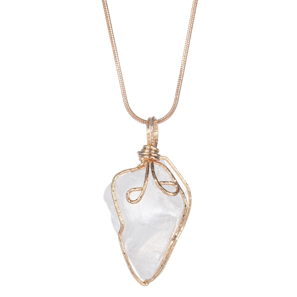 Natural Raw Crystal Pendant Necklace Roungh Tumbled Rock Stone Gemstone Gold Plated Healing Irregular Handmade Jewelry for Women