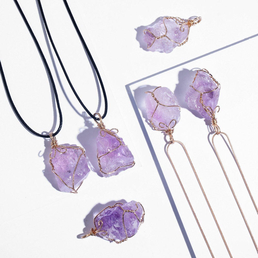 Natural Raw Crystal Pendant Necklace Roungh Tumbled Rock Stone Gemstone Gold Plated Healing Irregular Handmade Jewelry for Women