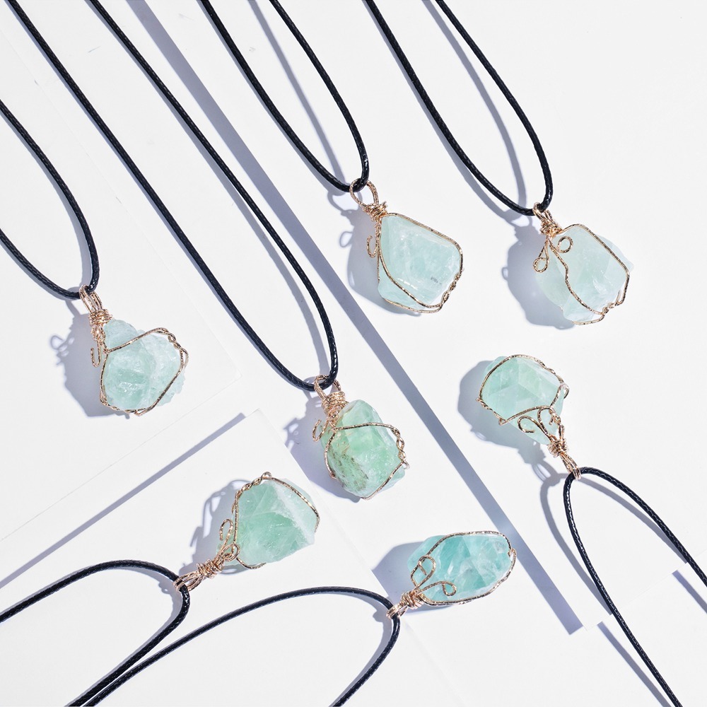 Natural Raw Crystal Pendant Necklace Roungh Tumbled Rock Stone Gemstone Gold Plated Healing Irregular Handmade Jewelry for Women