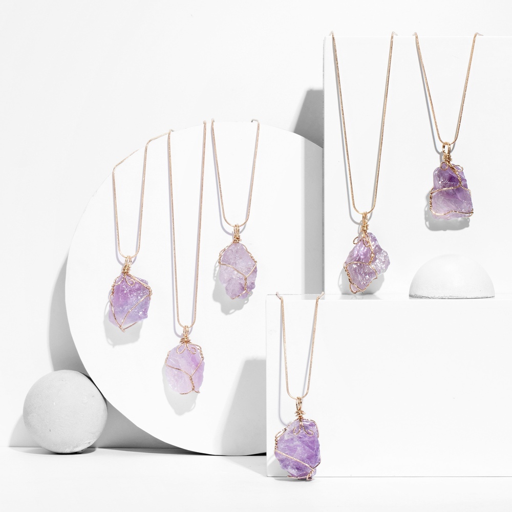 Natural Raw Crystal Pendant Necklace Roungh Tumbled Rock Stone Gemstone Gold Plated Healing Irregular Handmade Jewelry for Women