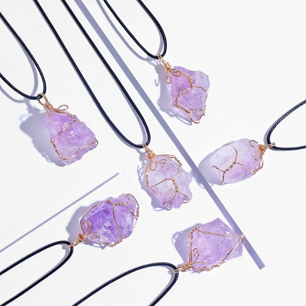Natural Raw Crystal Pendant Necklace Roungh Tumbled Rock Stone Gemstone Gold Plated Healing Irregular Handmade Jewelry for Women