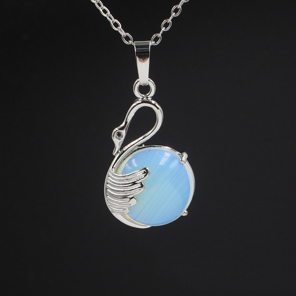 Women's Swan Necklace Silver Gemstone Crystal Pendant Jewelry for Girls
