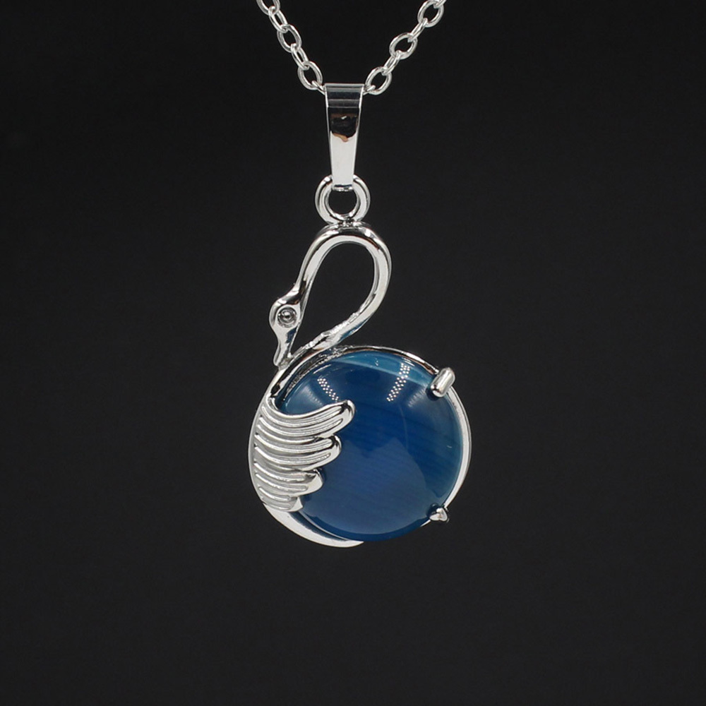 Women's Swan Necklace Silver Gemstone Crystal Pendant Jewelry for Girls