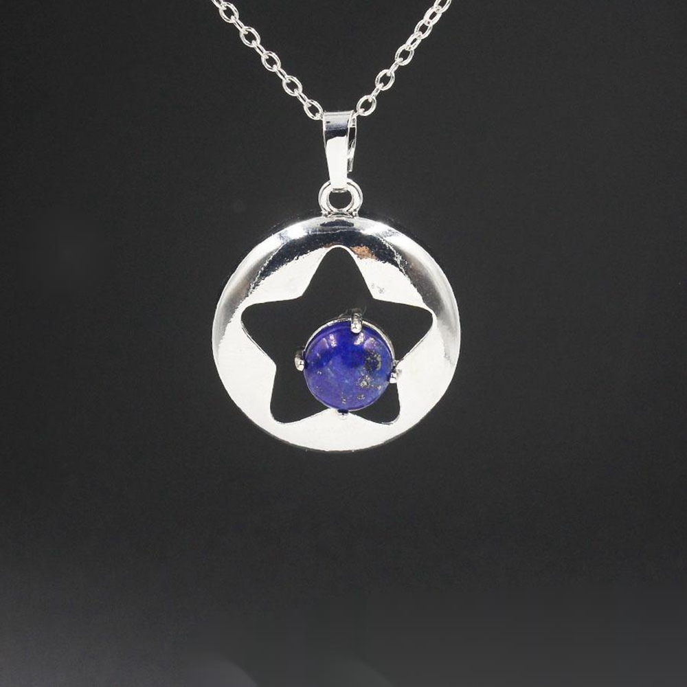 Silver Star Pendant Necklace for Women Girl Birthstone Crystal Chakra Yoga Jewelry Available in Various Colored Stones