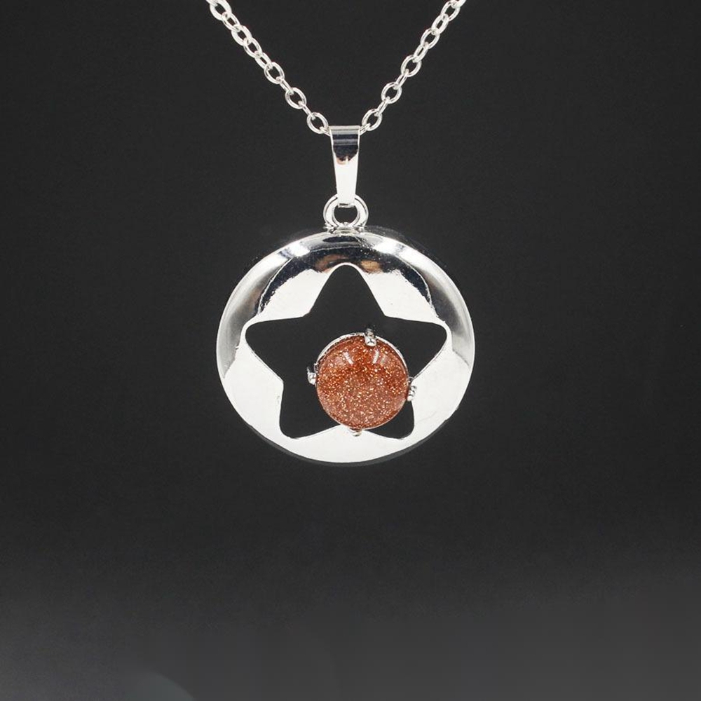 Silver Star Pendant Necklace for Women Girl Birthstone Crystal Chakra Yoga Jewelry Available in Various Colored Stones
