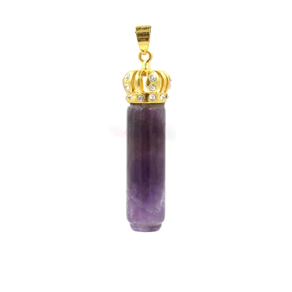 Natural Crystal Cylinder Point  Gold Crown Pendant  Necklace