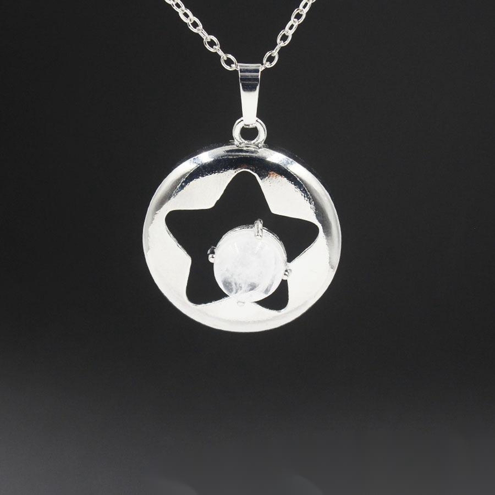 Silver Star Pendant Necklace for Women Girl Birthstone Crystal Chakra Yoga Jewelry Available in Various Colored Stones