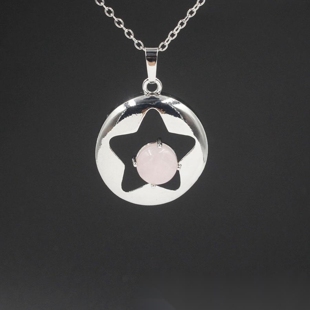 Silver Star Pendant Necklace for Women Girl Birthstone Crystal Chakra Yoga Jewelry Available in Various Colored Stones