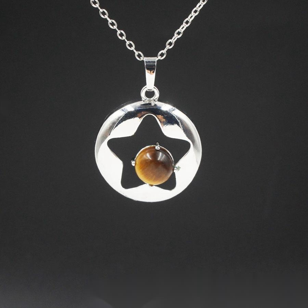 Silver Star Pendant Necklace for Women Girl Birthstone Crystal Chakra Yoga Jewelry Available in Various Colored Stones