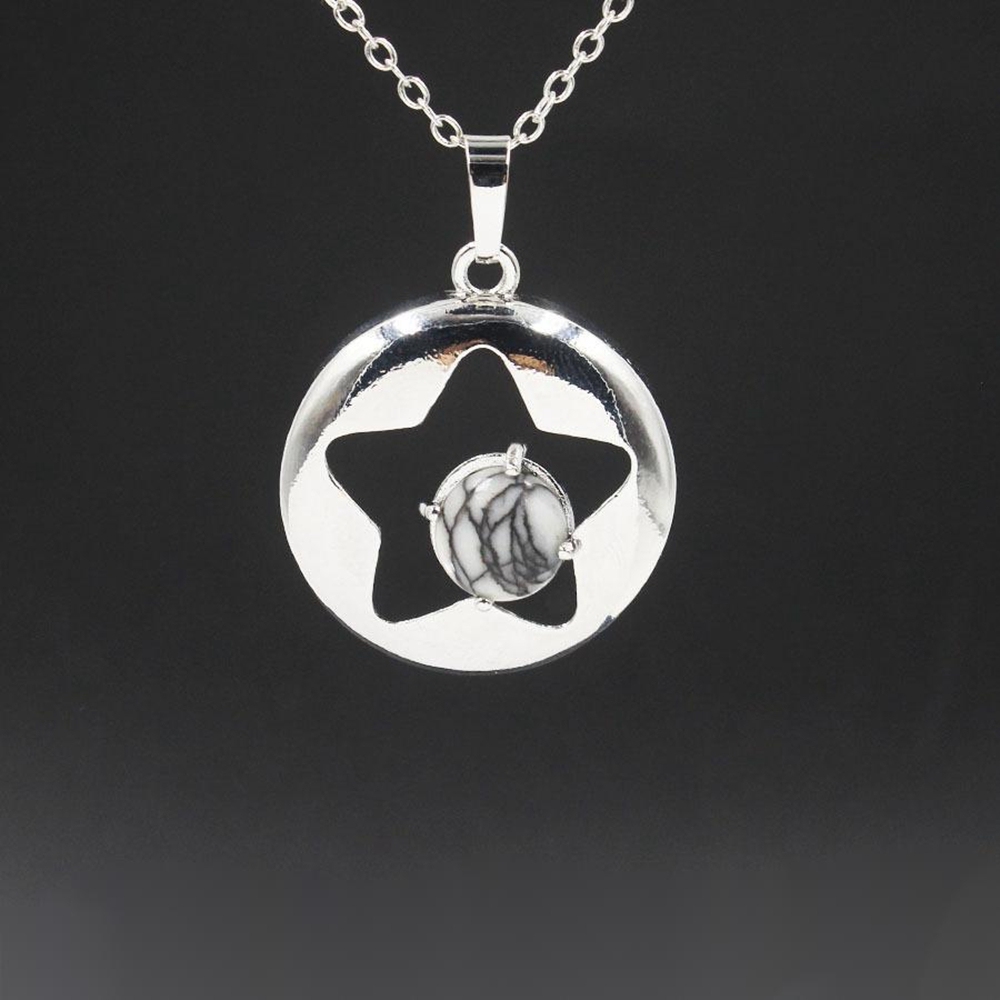 Silver Star Pendant Necklace for Women Girl Birthstone Crystal Chakra Yoga Jewelry Available in Various Colored Stones