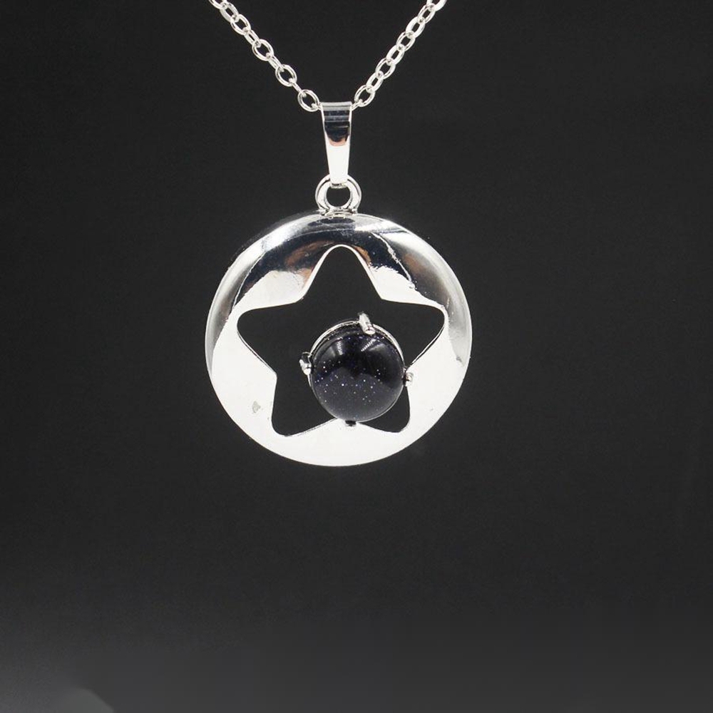 Silver Star Pendant Necklace for Women Girl Birthstone Crystal Chakra Yoga Jewelry Available in Various Colored Stones