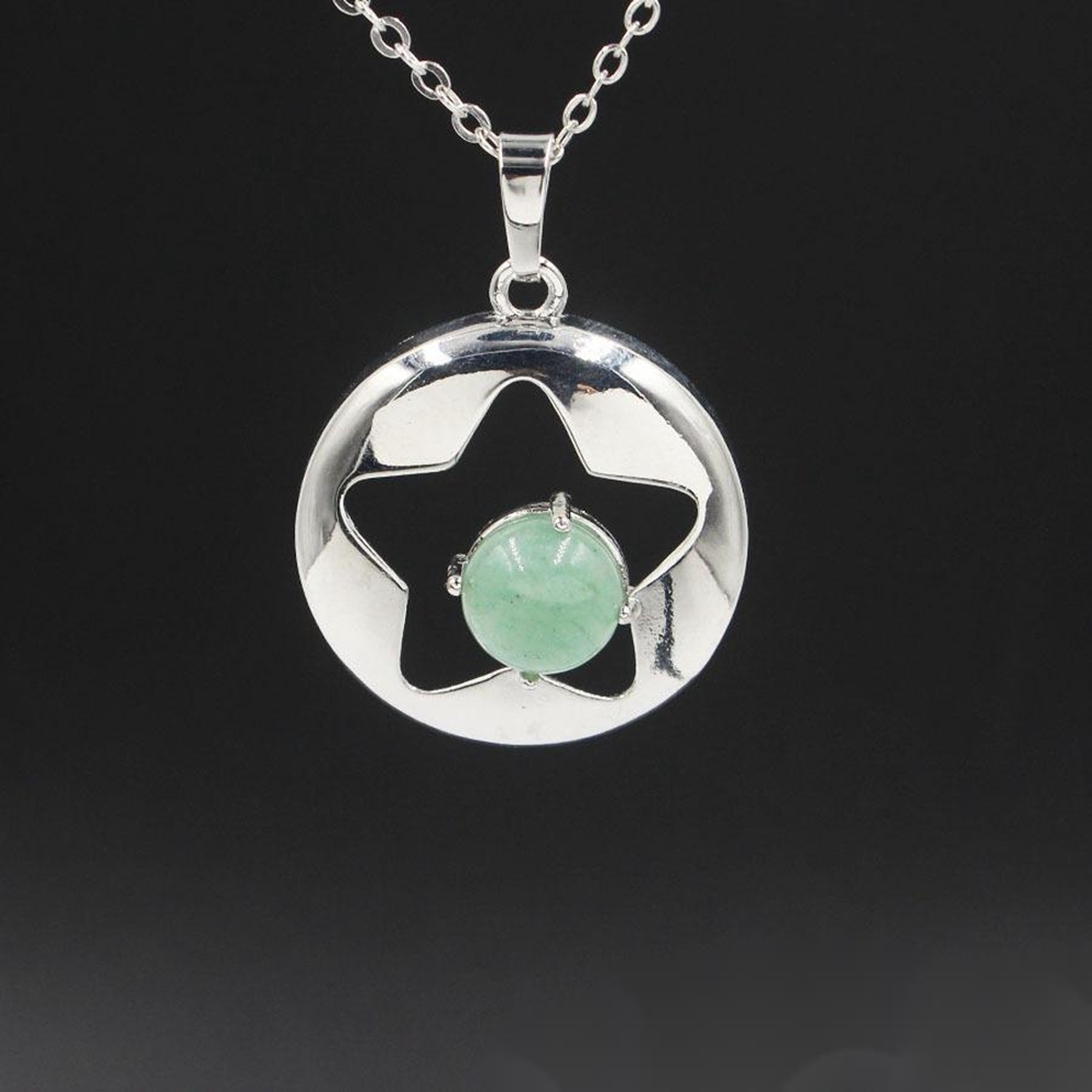 Silver Star Pendant Necklace for Women Girl Birthstone Crystal Chakra Yoga Jewelry Available in Various Colored Stones