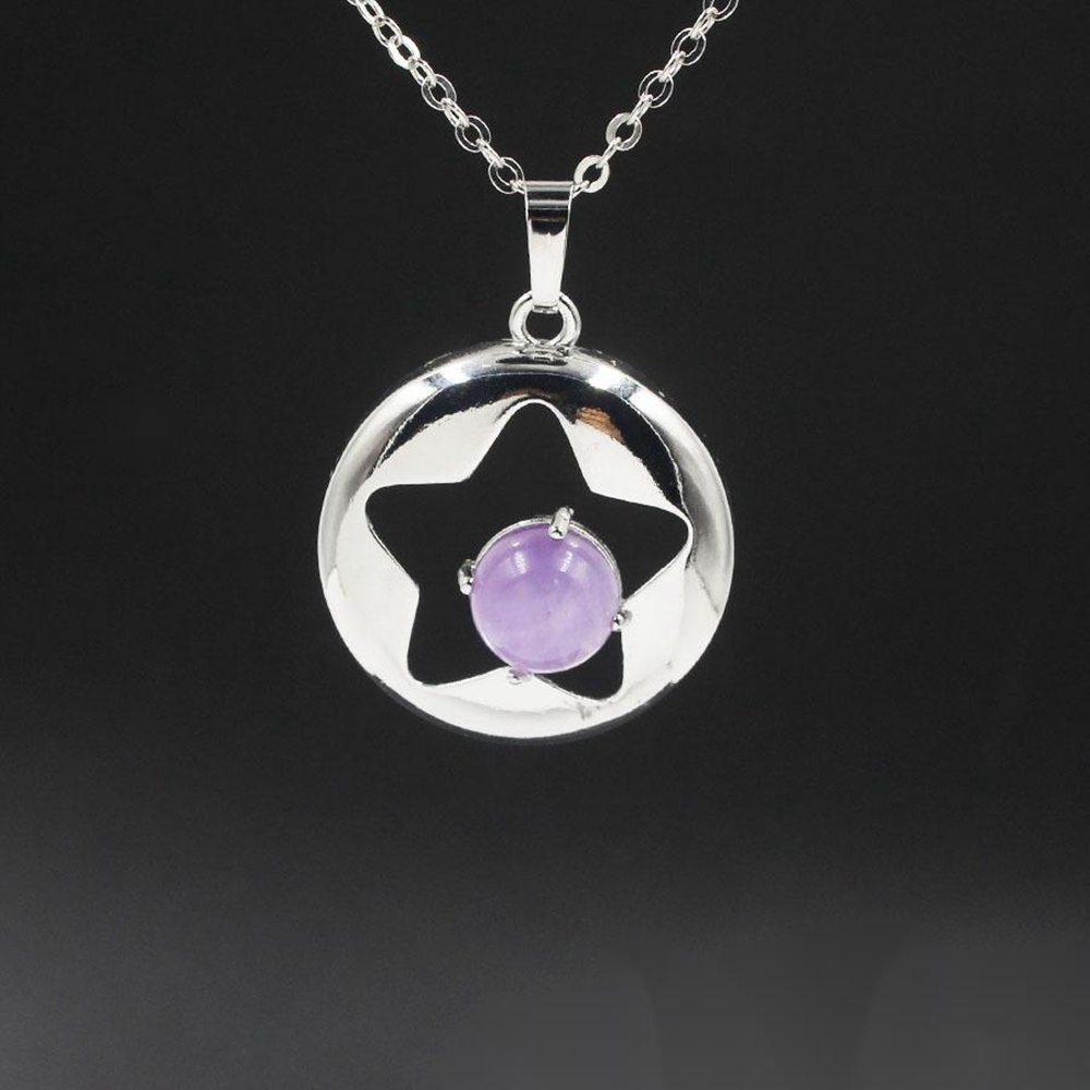 Silver Star Pendant Necklace for Women Girl Birthstone Crystal Chakra Yoga Jewelry Available in Various Colored Stones