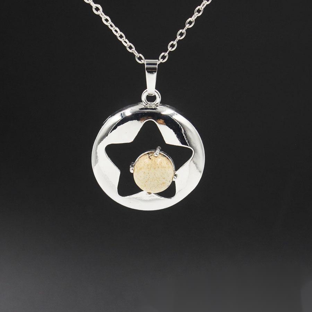 Silver Star Pendant Necklace for Women Girl Birthstone Crystal Chakra Yoga Jewelry Available in Various Colored Stones