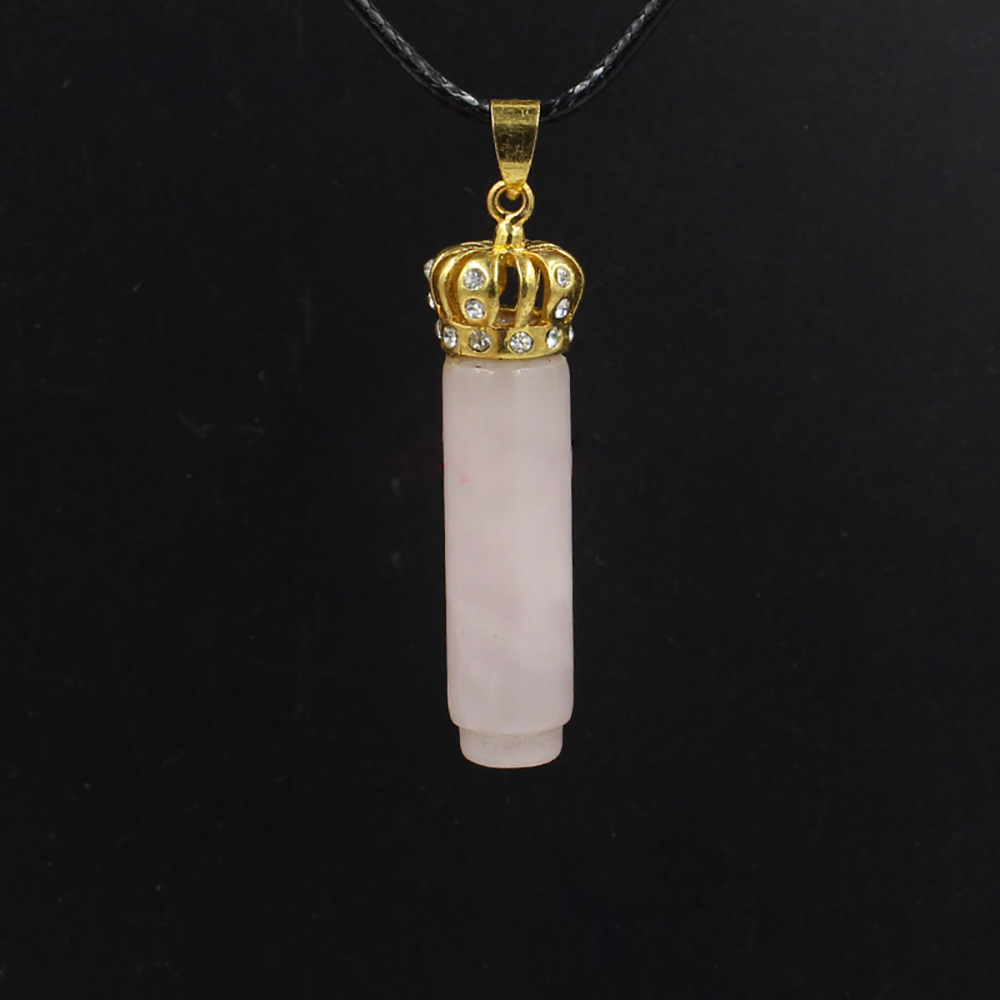 Natural Crystal Cylinder Point  Gold Crown Pendant  Necklace