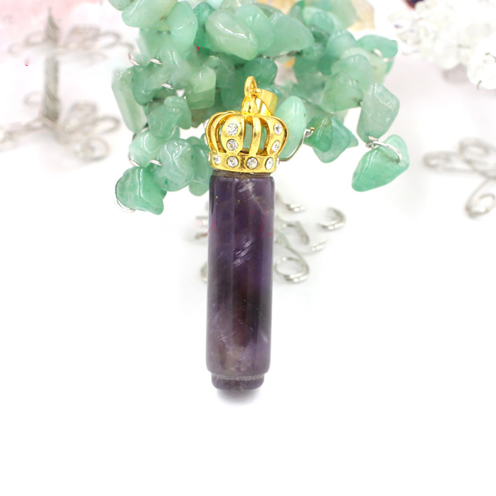 Natural Crystal Cylinder Point  Gold Crown Pendant  Necklace