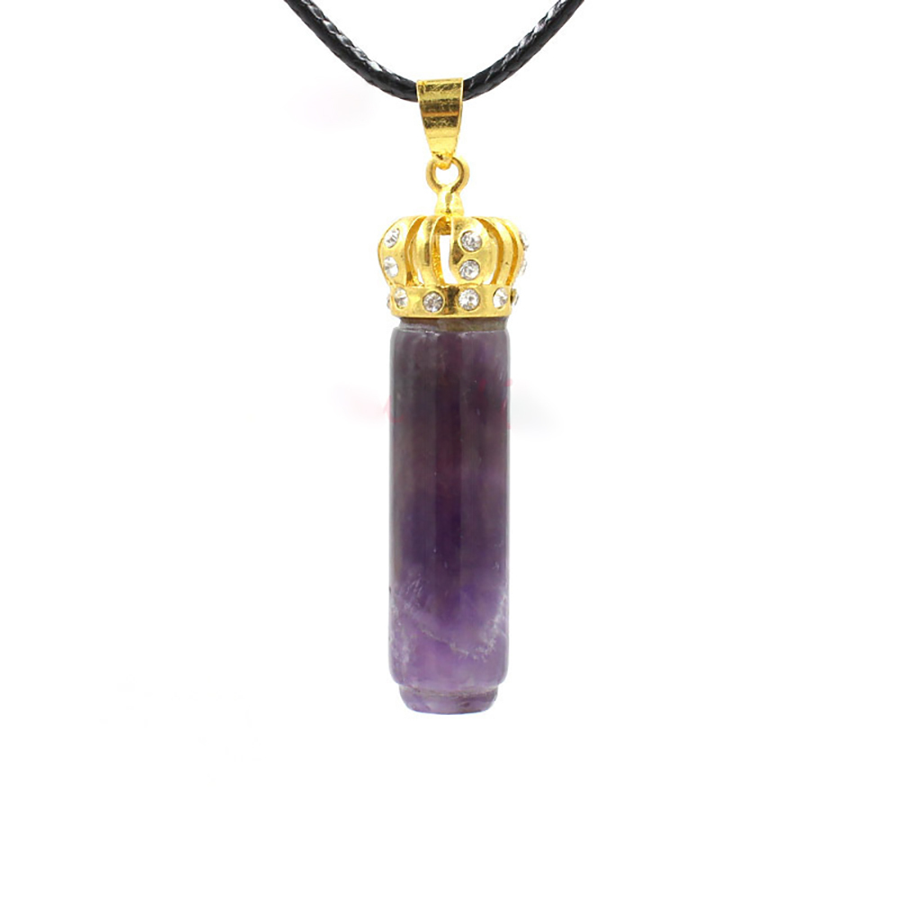 Natural Crystal Cylinder Point  Gold Crown Pendant  Necklace