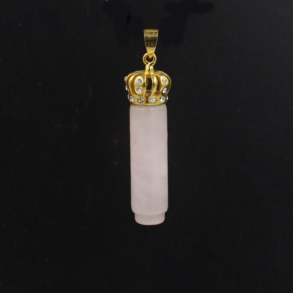 Natural Crystal Cylinder Point  Gold Crown Pendant  Necklace