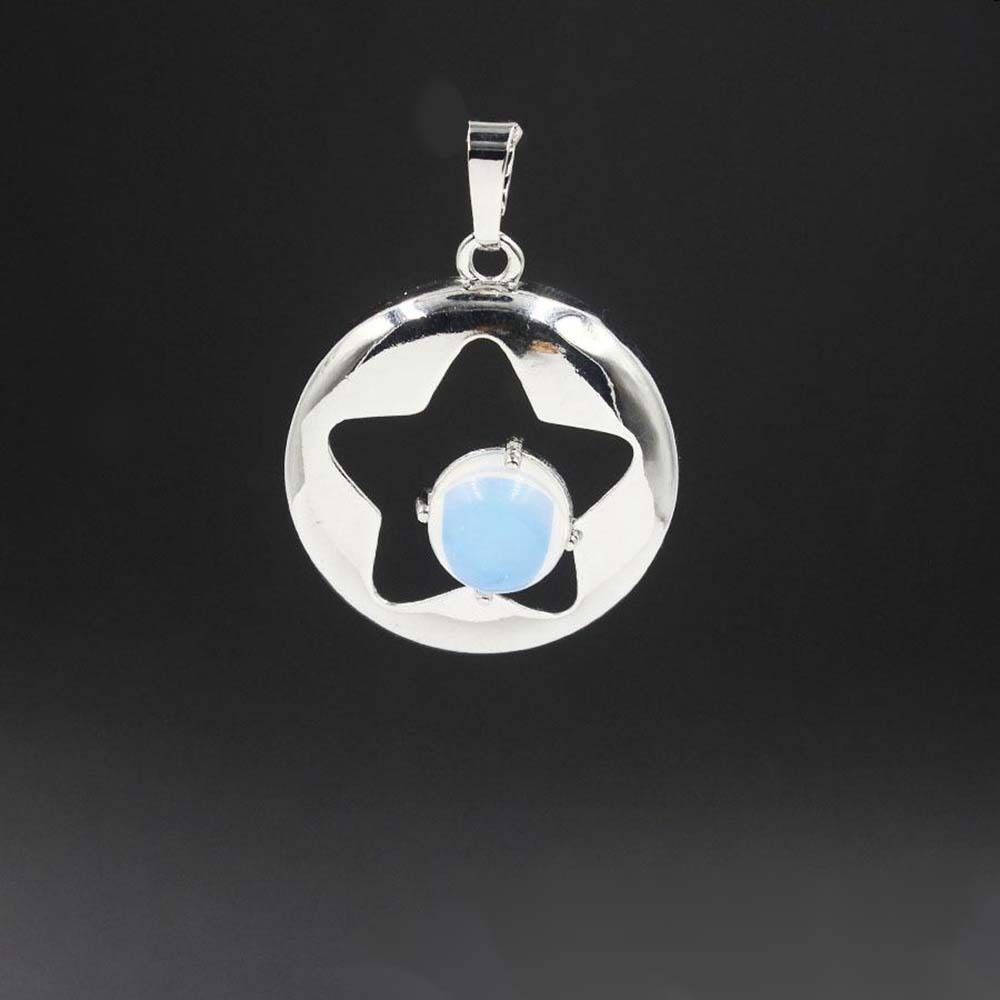 Silver Star Pendant Necklace for Women Girl Birthstone Crystal Chakra Yoga Jewelry Available in Various Colored Stones