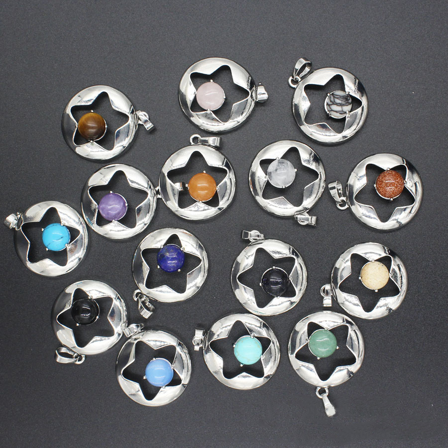 Silver Star Pendant Necklace for Women Girl Birthstone Crystal Chakra Yoga Jewelry Available in Various Colored Stones