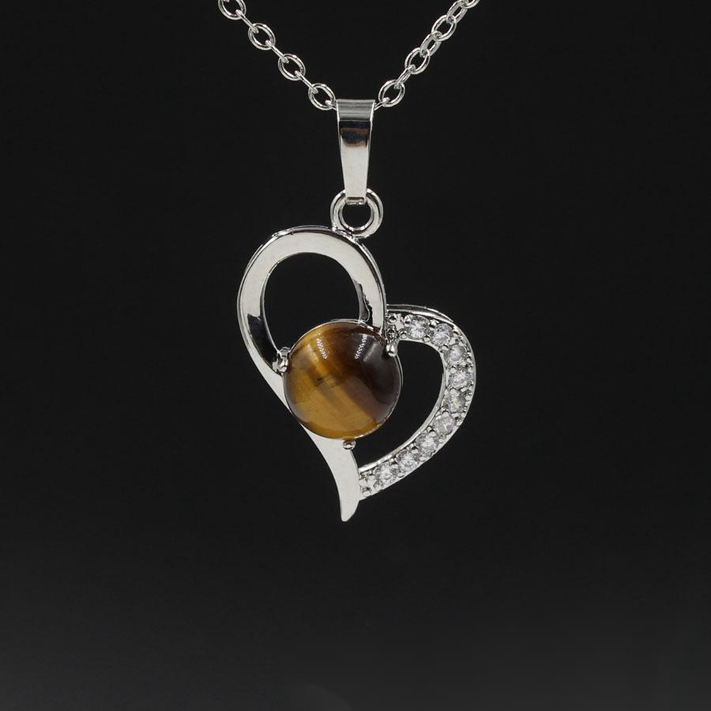 Infinity Love Heart Pendant Necklace for Women Girl Birthstone Crystal Chakra Yoga Jewelry Available in Various Colored Stones