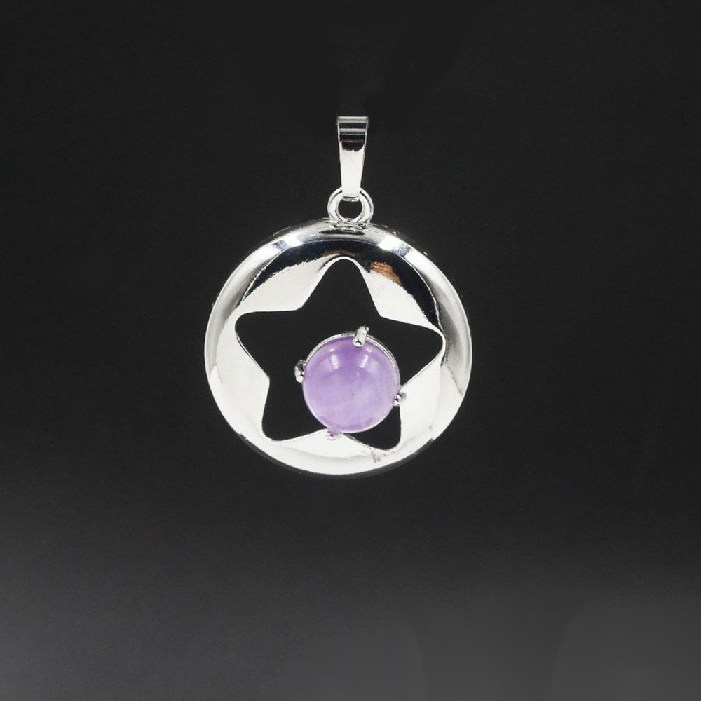 Silver Star Pendant Necklace for Women Girl Birthstone Crystal Chakra Yoga Jewelry Available in Various Colored Stones