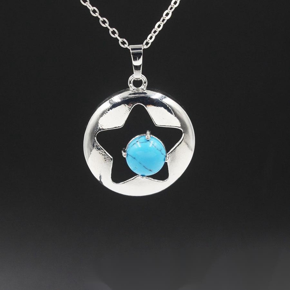 Silver Star Pendant Necklace for Women Girl Birthstone Crystal Chakra Yoga Jewelry Available in Various Colored Stones
