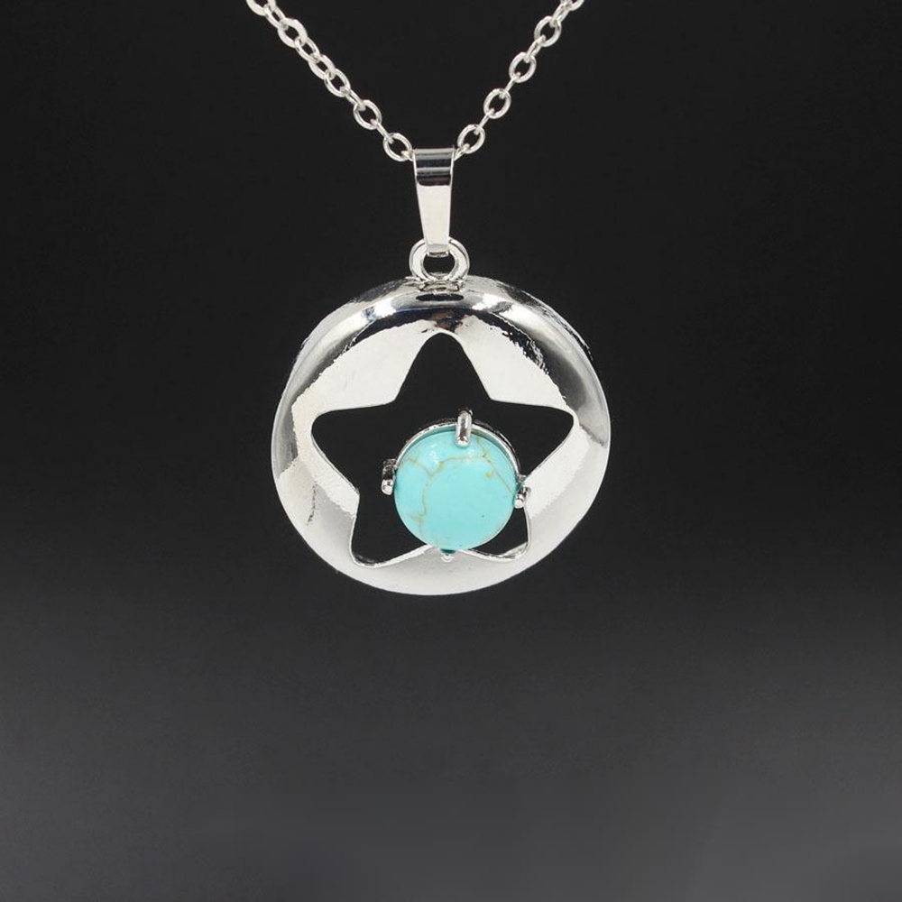 Silver Star Pendant Necklace for Women Girl Birthstone Crystal Chakra Yoga Jewelry Available in Various Colored Stones