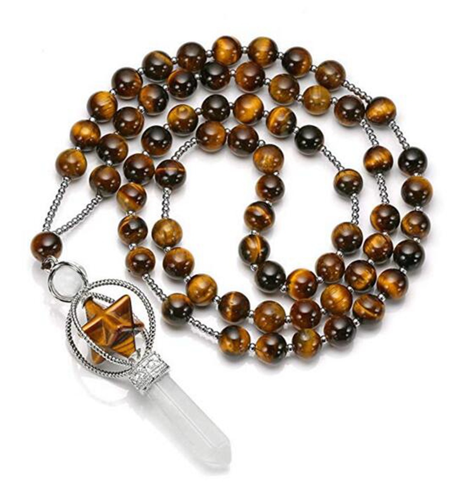 Natural Crystal Rotate Merkaba Star Stone Chakra Pendant Necklace Hexagonal Pointed Energy Reiki Healing Rose Quartz Amethyst