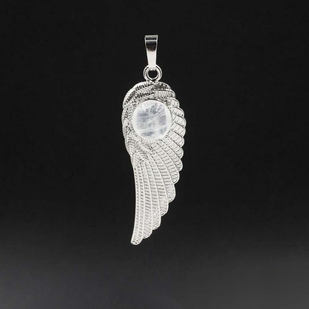 Natural Crystal Quartz Gemstones Chakra Reiki Healing Angel Wings Carved Stone Pendant Necklace