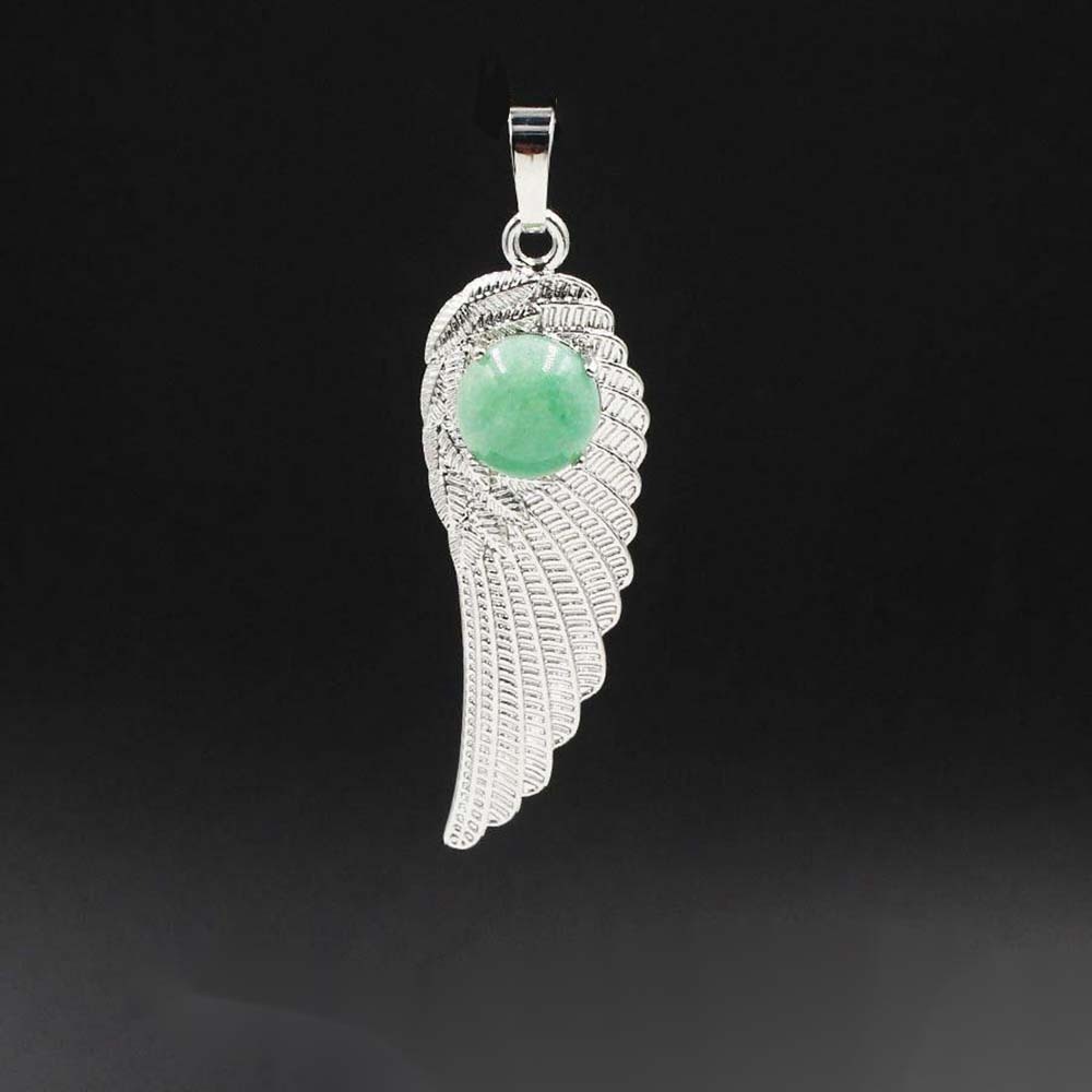 Natural Crystal Quartz Gemstones Chakra Reiki Healing Angel Wings Carved Stone Pendant Necklace