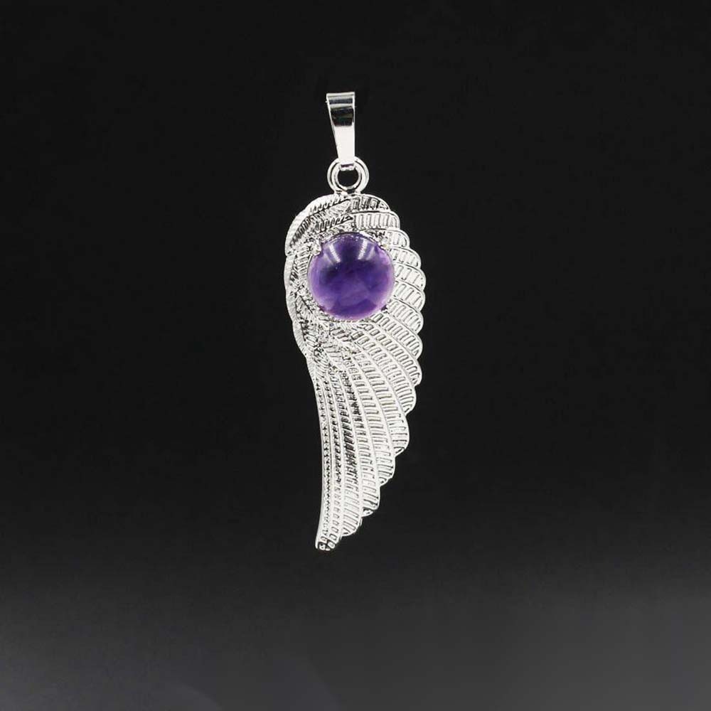 Natural Crystal Quartz Gemstones Chakra Reiki Healing Angel Wings Carved Stone Pendant Necklace