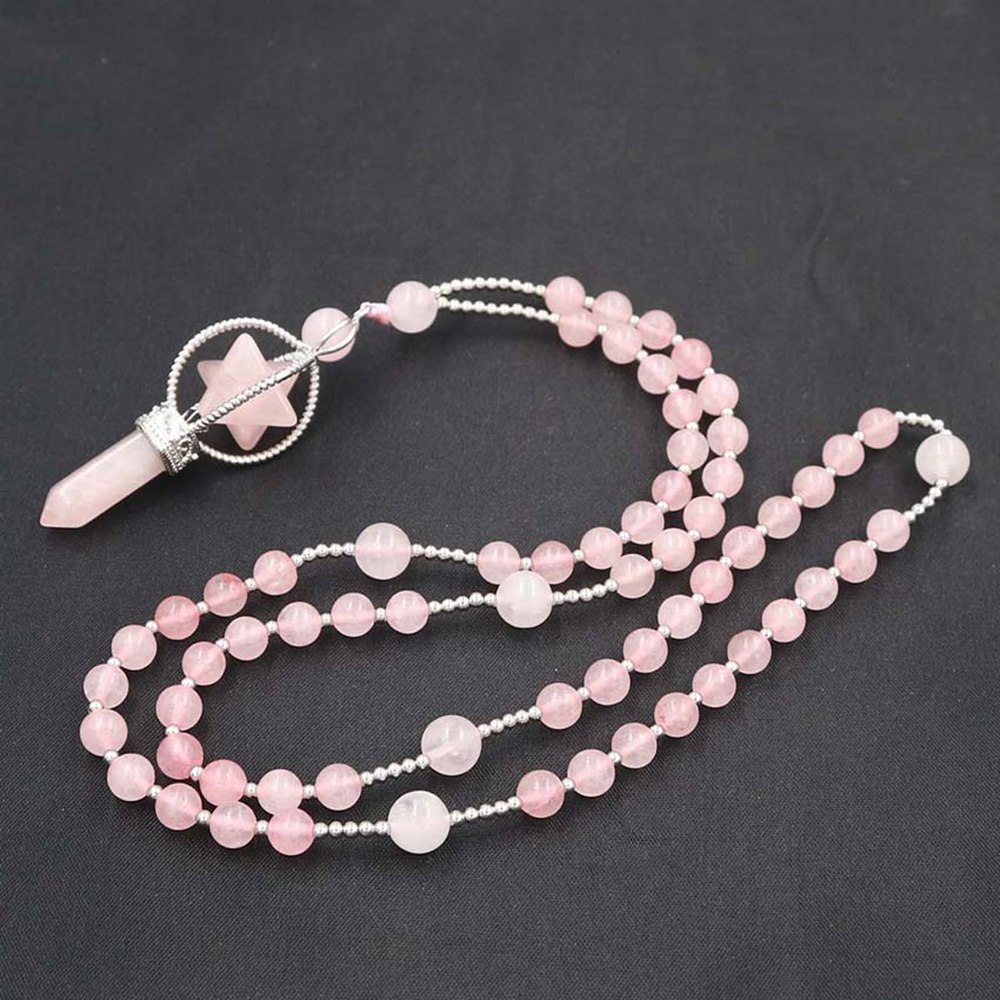 Natural Crystal Rotate Merkaba Star Stone Chakra Pendant Necklace Hexagonal Pointed Energy Reiki Healing Rose Quartz Amethyst