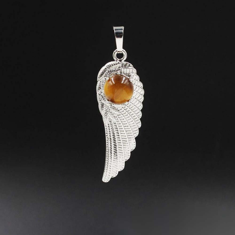 Natural Crystal Quartz Gemstones Chakra Reiki Healing Angel Wings Carved Stone Pendant Necklace
