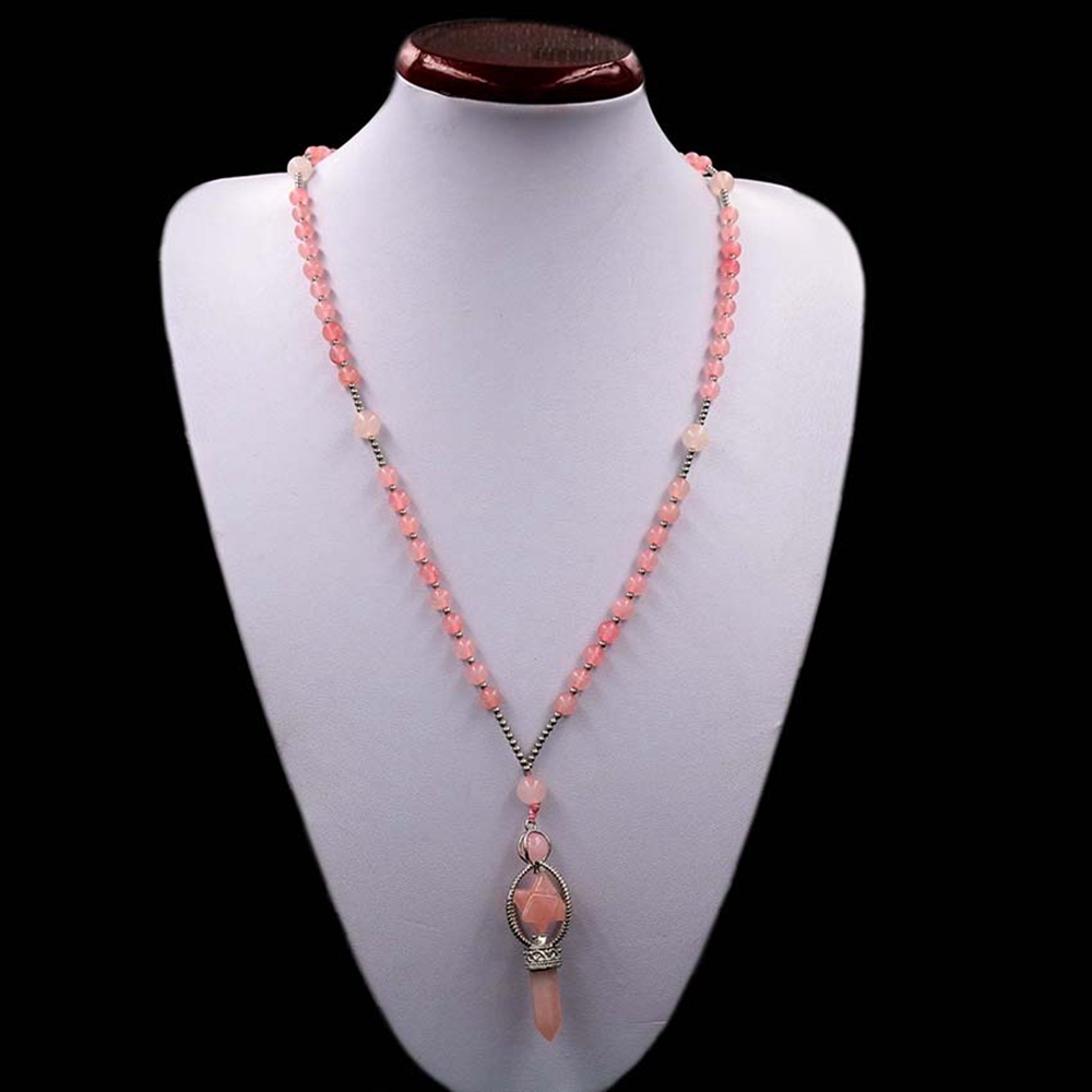 Natural Crystal Rotate Merkaba Star Stone Chakra Pendant Necklace Hexagonal Pointed Energy Reiki Healing Rose Quartz Amethyst
