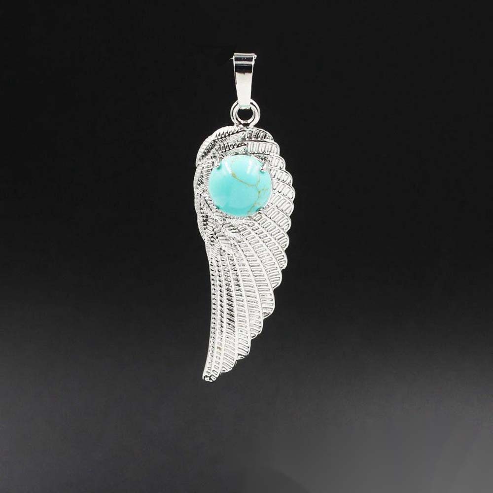 Natural Crystal Quartz Gemstones Chakra Reiki Healing Angel Wings Carved Stone Pendant Necklace
