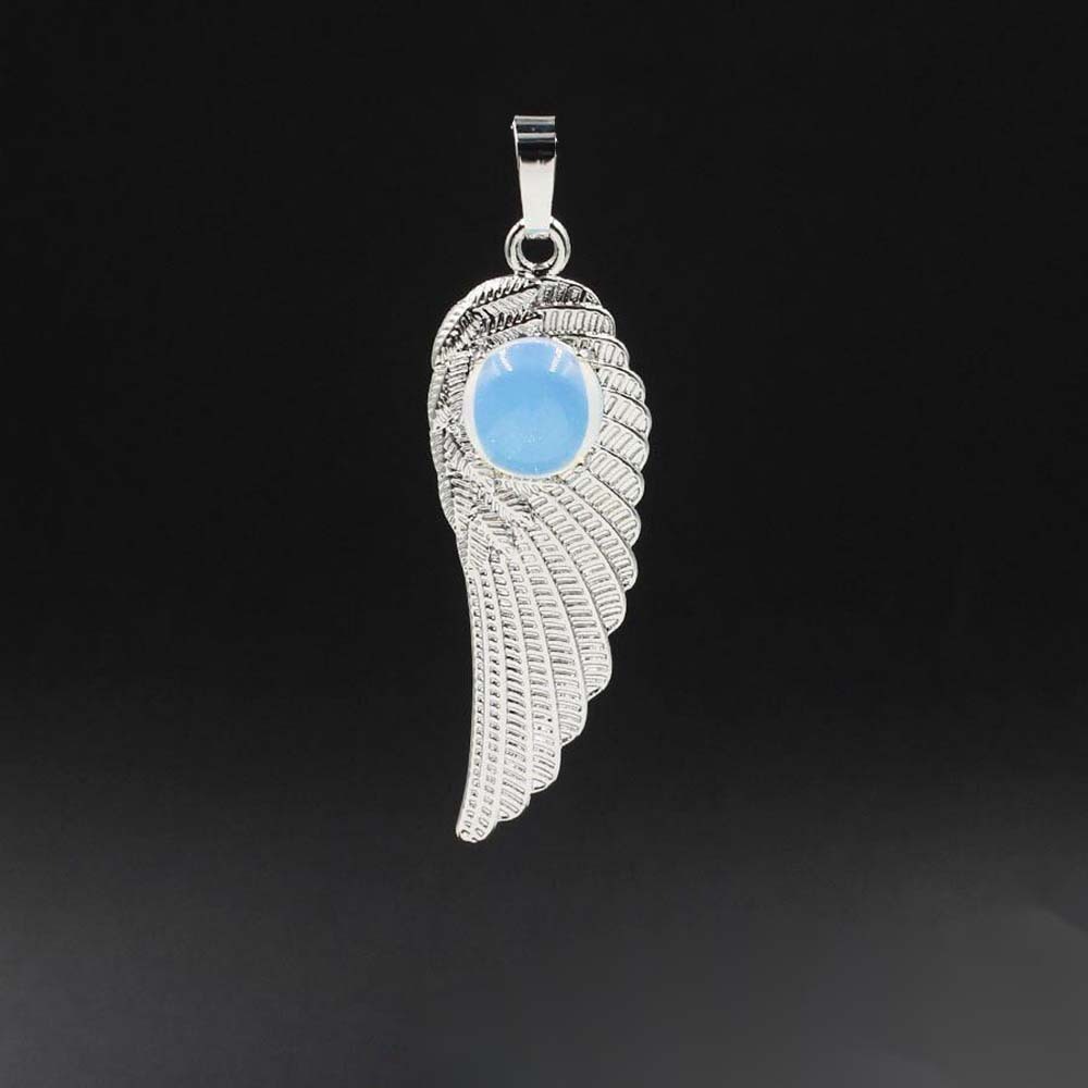 Natural Crystal Quartz Gemstones Chakra Reiki Healing Angel Wings Carved Stone Pendant Necklace