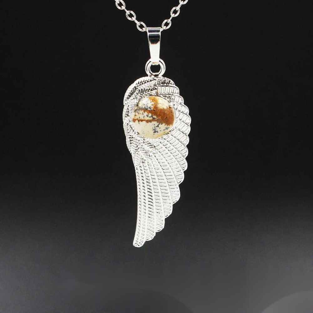 Natural Crystal Quartz Gemstones Chakra Reiki Healing Angel Wings Carved Stone Pendant Necklace