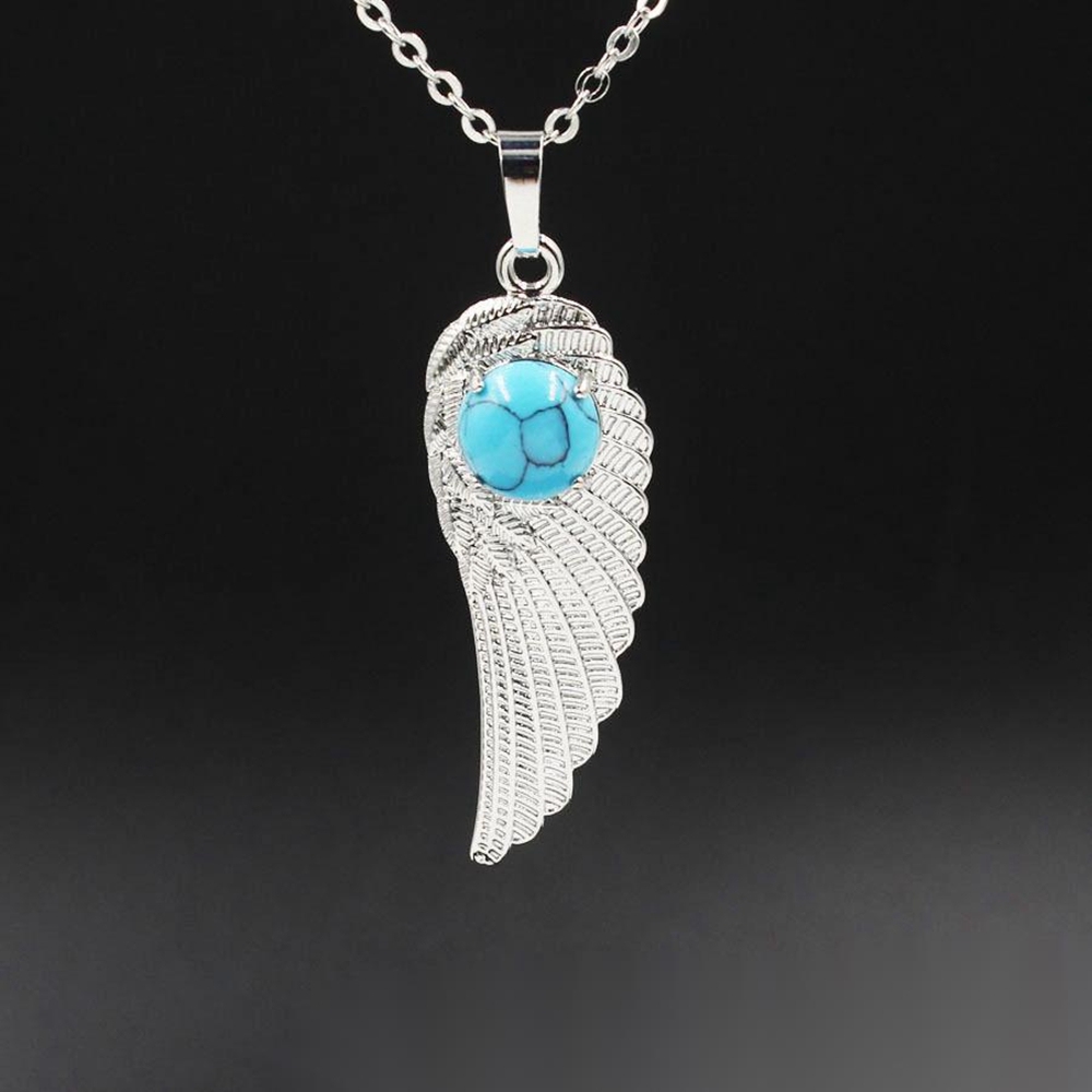 Natural Crystal Quartz Gemstones Chakra Reiki Healing Angel Wings Carved Stone Pendant Necklace