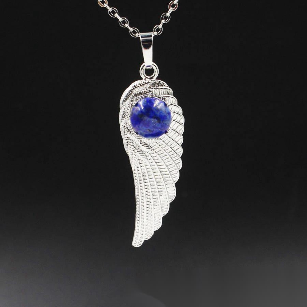 Natural Crystal Quartz Gemstones Chakra Reiki Healing Angel Wings Carved Stone Pendant Necklace