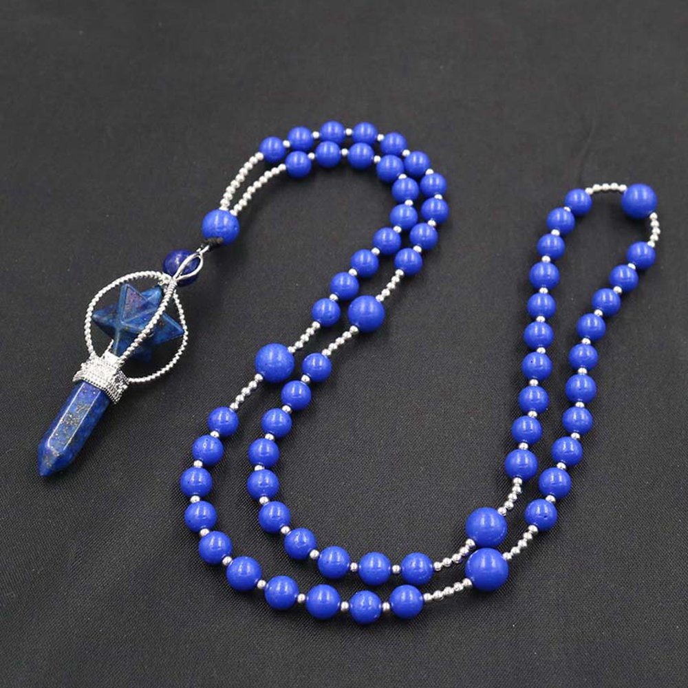Natural Crystal Rotate Merkaba Star Stone Chakra Pendant Necklace Hexagonal Pointed Energy Reiki Healing Rose Quartz Amethyst