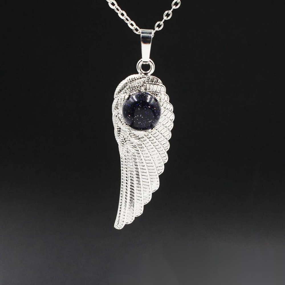 Natural Crystal Quartz Gemstones Chakra Reiki Healing Angel Wings Carved Stone Pendant Necklace